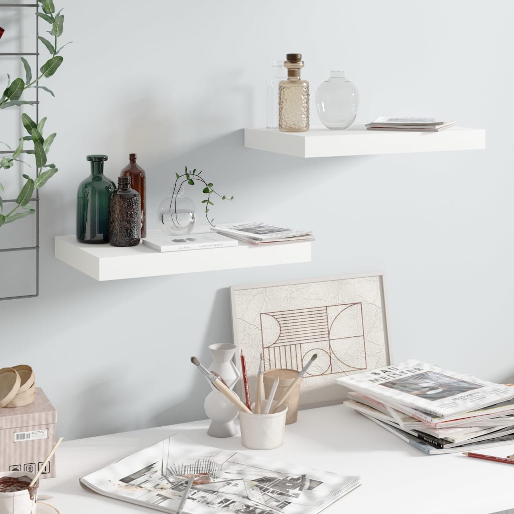 Floating Wall Shelves 2 pcs High Gloss White 40x23x3.8 cm MDF - All Things Good