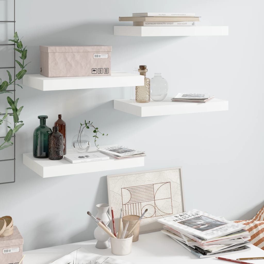 Floating Wall Shelves 4 pcs High Gloss White 40x23x3.8 cm MDF - Unbeatable Bargains