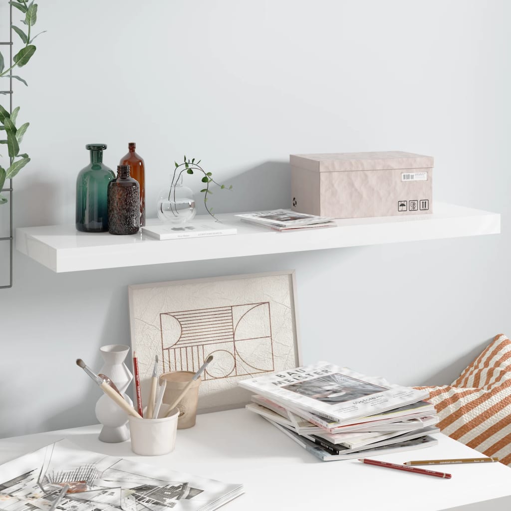 Floating Wall Shelf High Gloss White 90x23.5x3.8 cm MDF - Discount Dealers