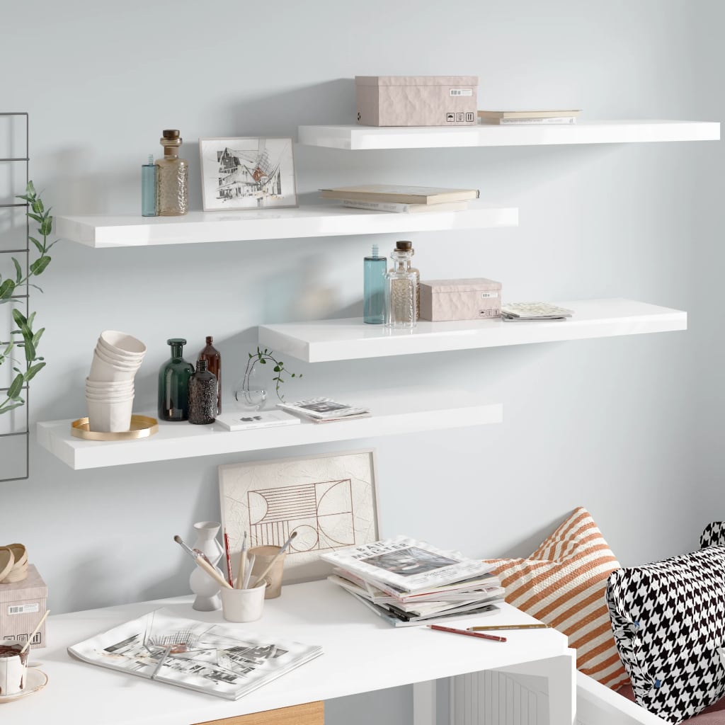 Floating Wall Shelves 4 pcs High Gloss White 90x23.5x3.8 cm MDF - Design Hut