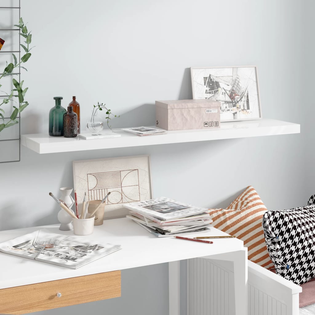 Floating Wall Shelf High Gloss White 120x23.5x3.8 cm MDF - Direct Imports