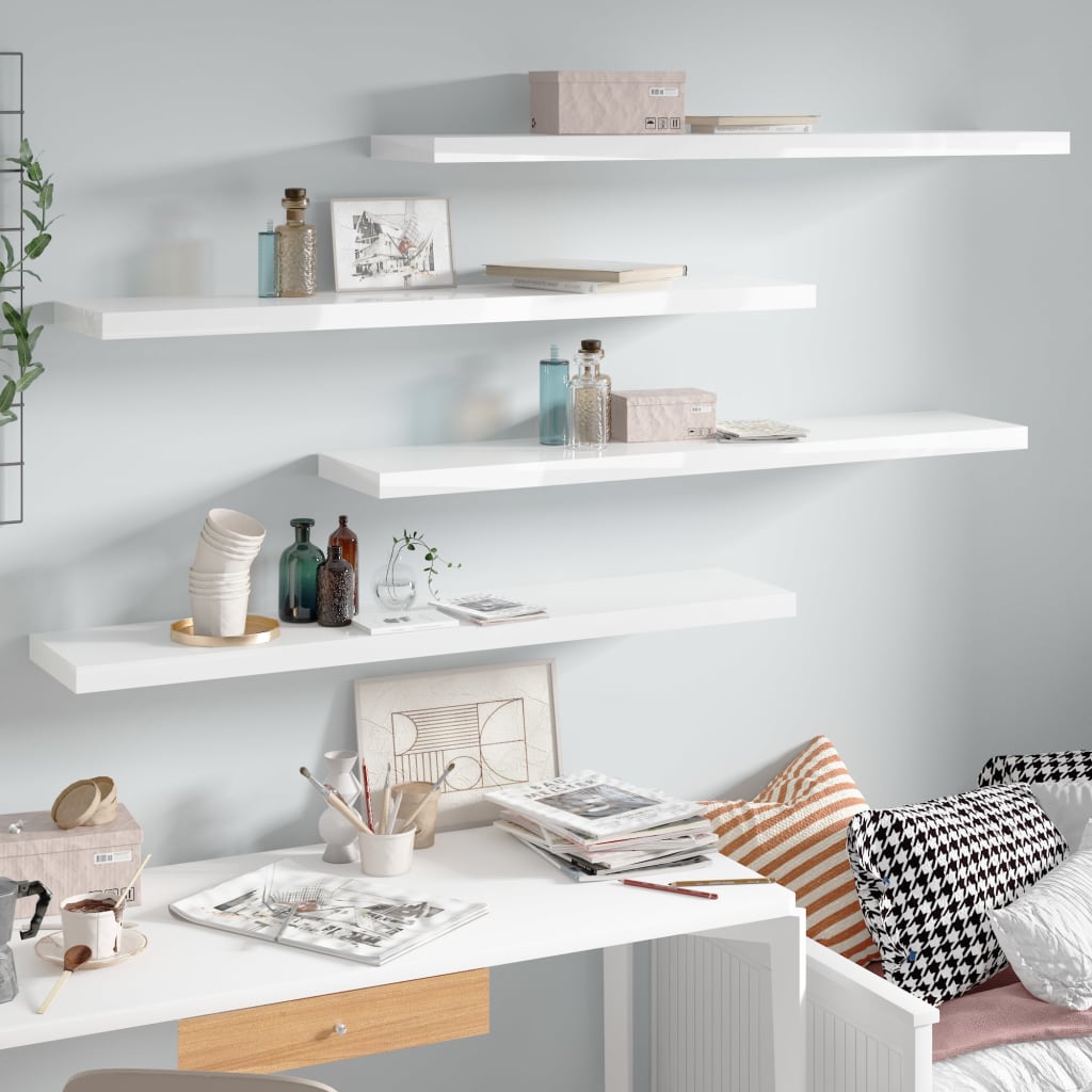 Floating Wall Shelves 4 pcs High Gloss White 120x23.5x3.8 cm MDF - Merkel Designers