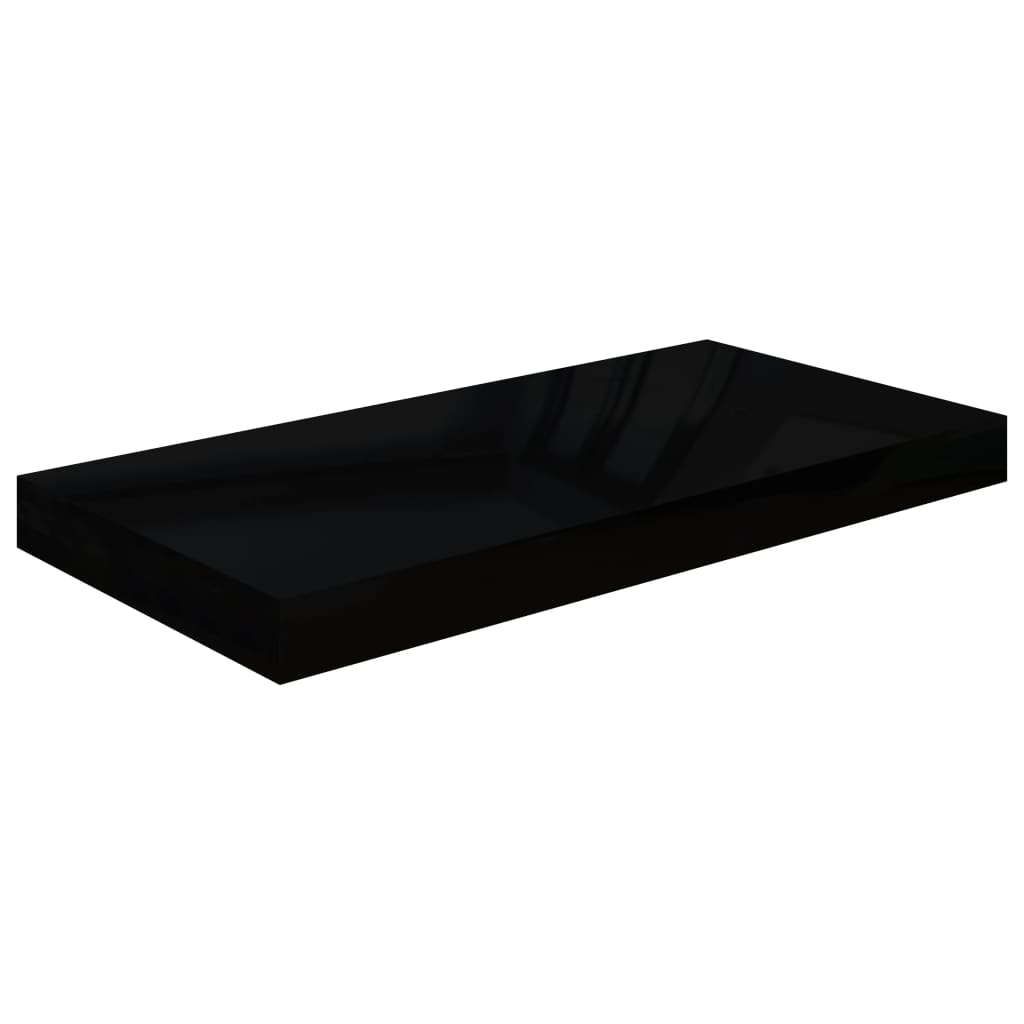 Floating Wall Shelf High Gloss Black 50x23x3.8 cm MDF - Decor Base