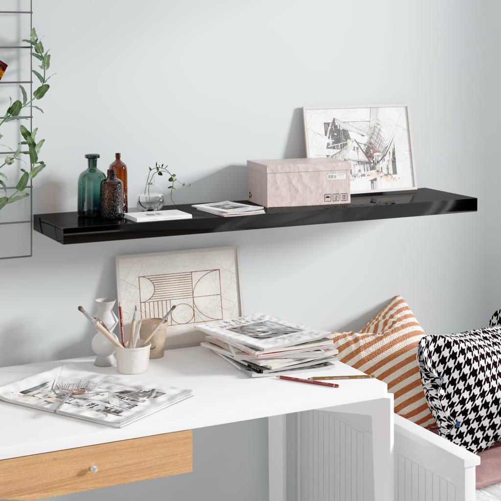 Floating Wall Shelf High Gloss Black 120x23.5x3.8 cm MDF - Merkel Designers