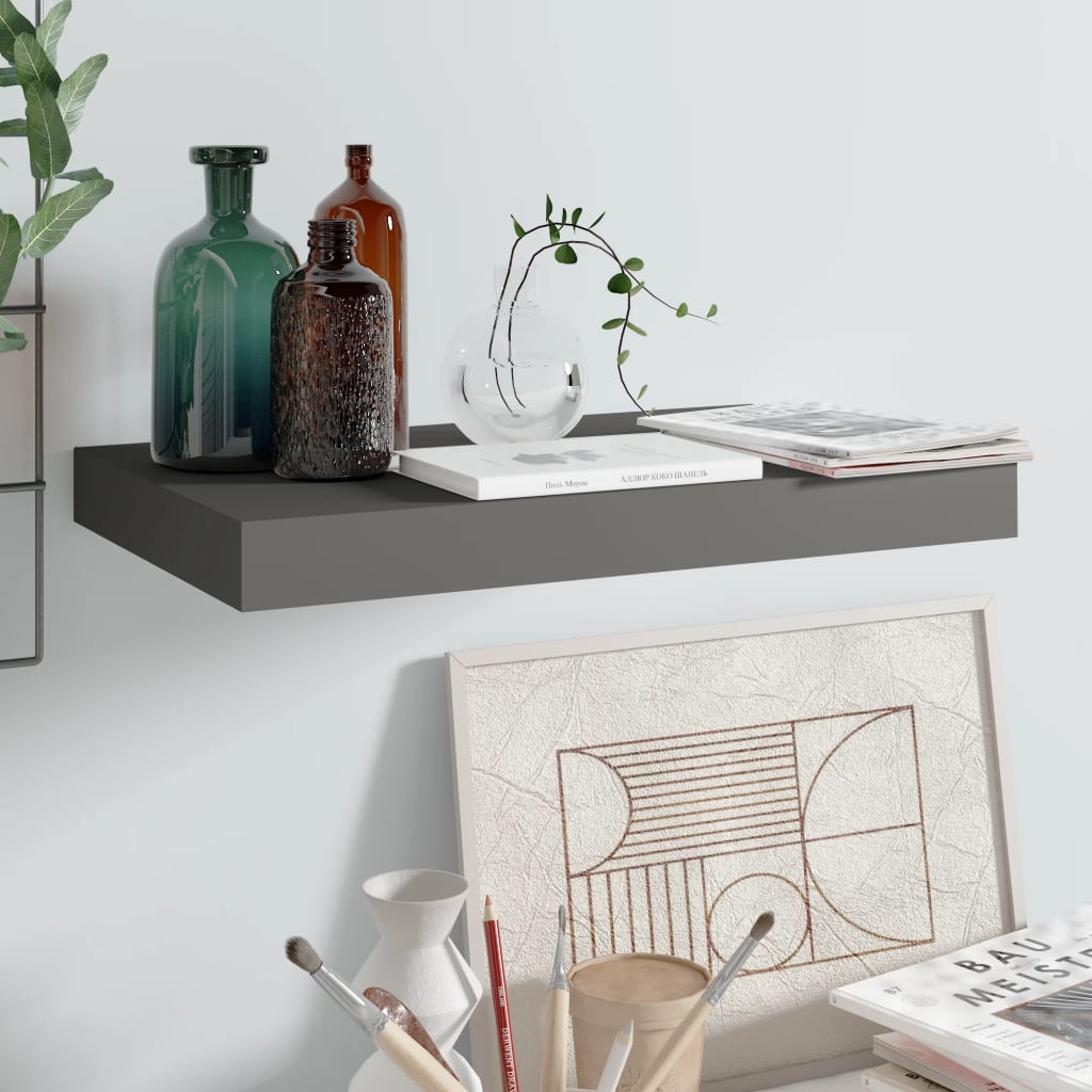 Floating Wall Shelf High Gloss Grey 40x23x3.8 cm MDF - Unbeatable Bargains