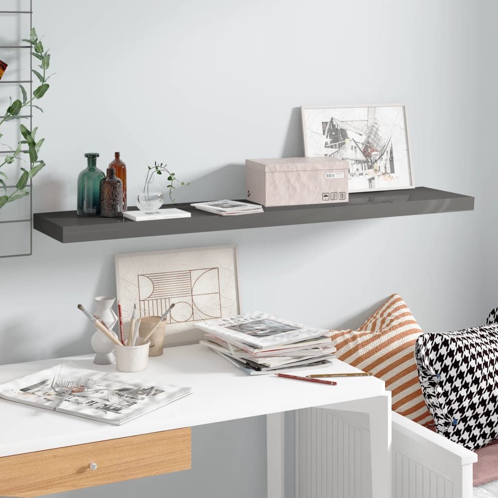 Floating Wall Shelf High Gloss Grey 120x23.5x3.8 cm MDF - Merkel Designers