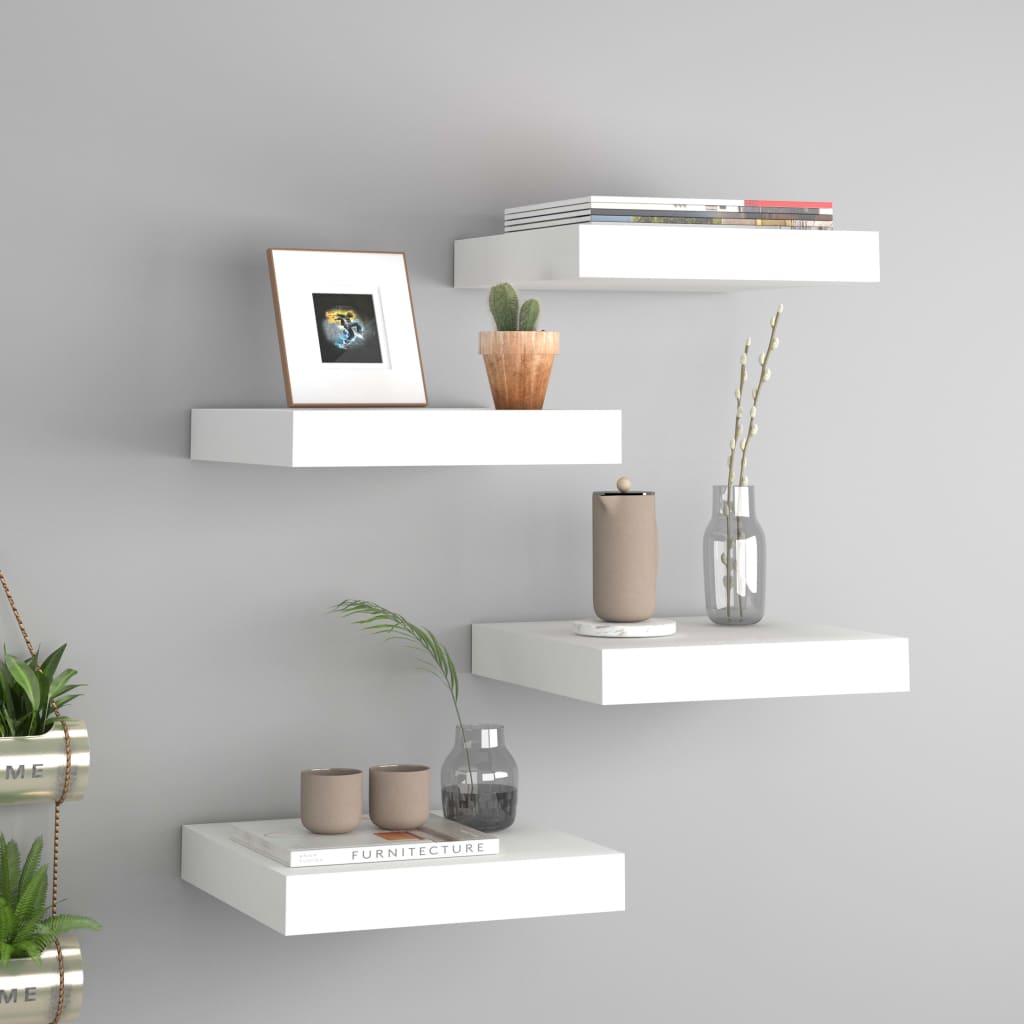 Floating Wall Shelves 4 pcs White 23x23.5x3.8 cm MDF - Charlotte Dunes