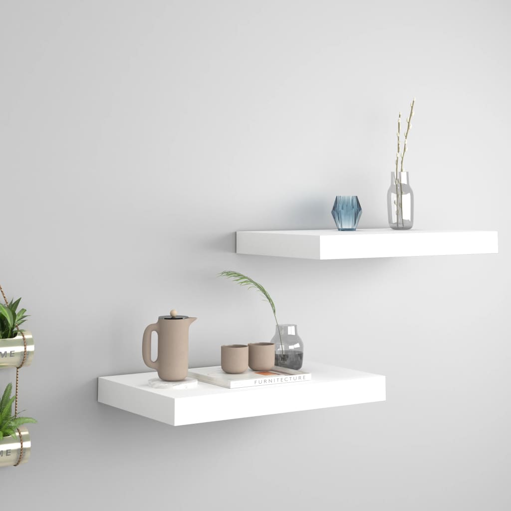 Floating Wall Shelves 2 pcs White 40x23x3.8 cm MDF - Casper Homes