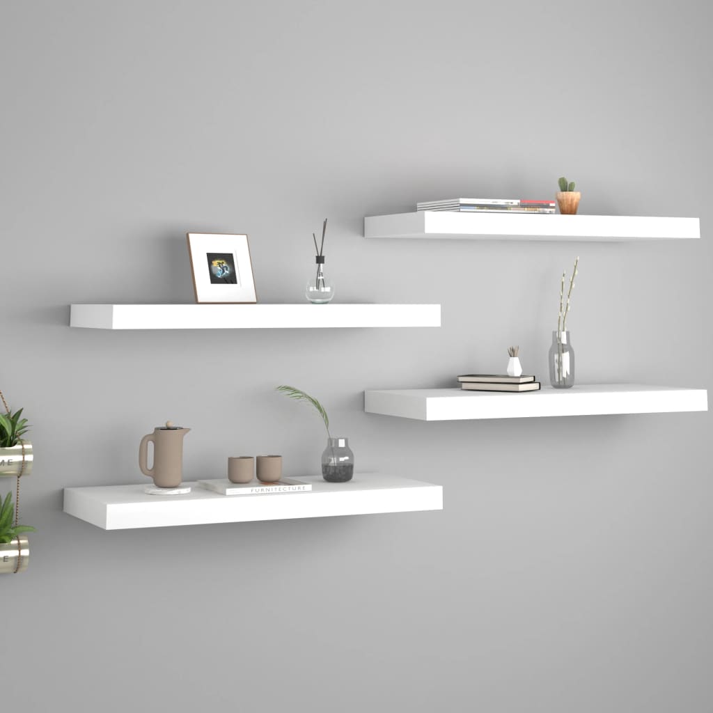 Floating Wall Shelves 4 pcs White 60x23.5x3.8 cm MDF - Millennium Furniture