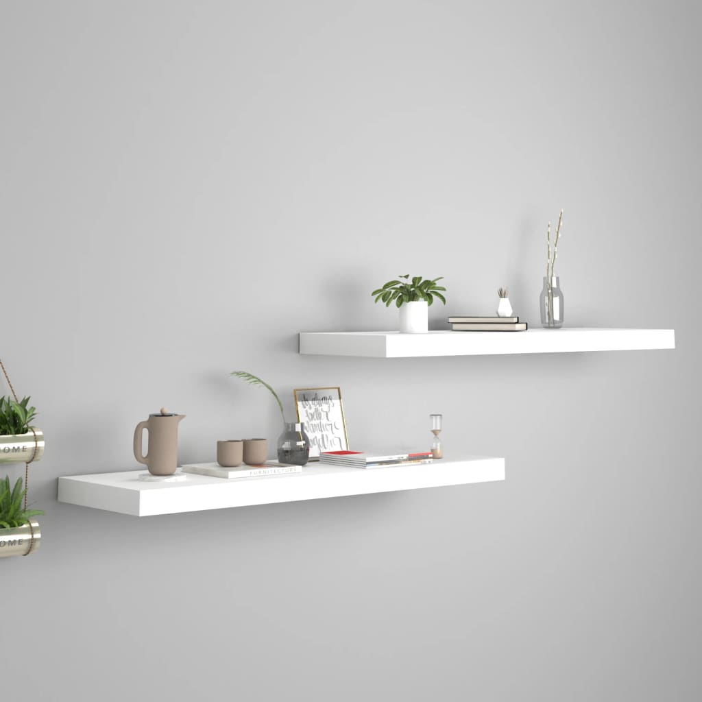 Floating Wall Shelves 2 pcs White 80x23.5x3.8 cm MDF - Tyrell & Tyrell