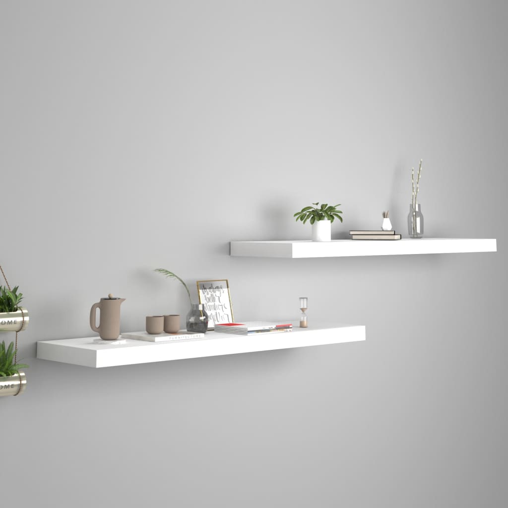 Floating Wall Shelves 2 pcs White 90x23.5x3.8 cm MDF - R and M Furniture