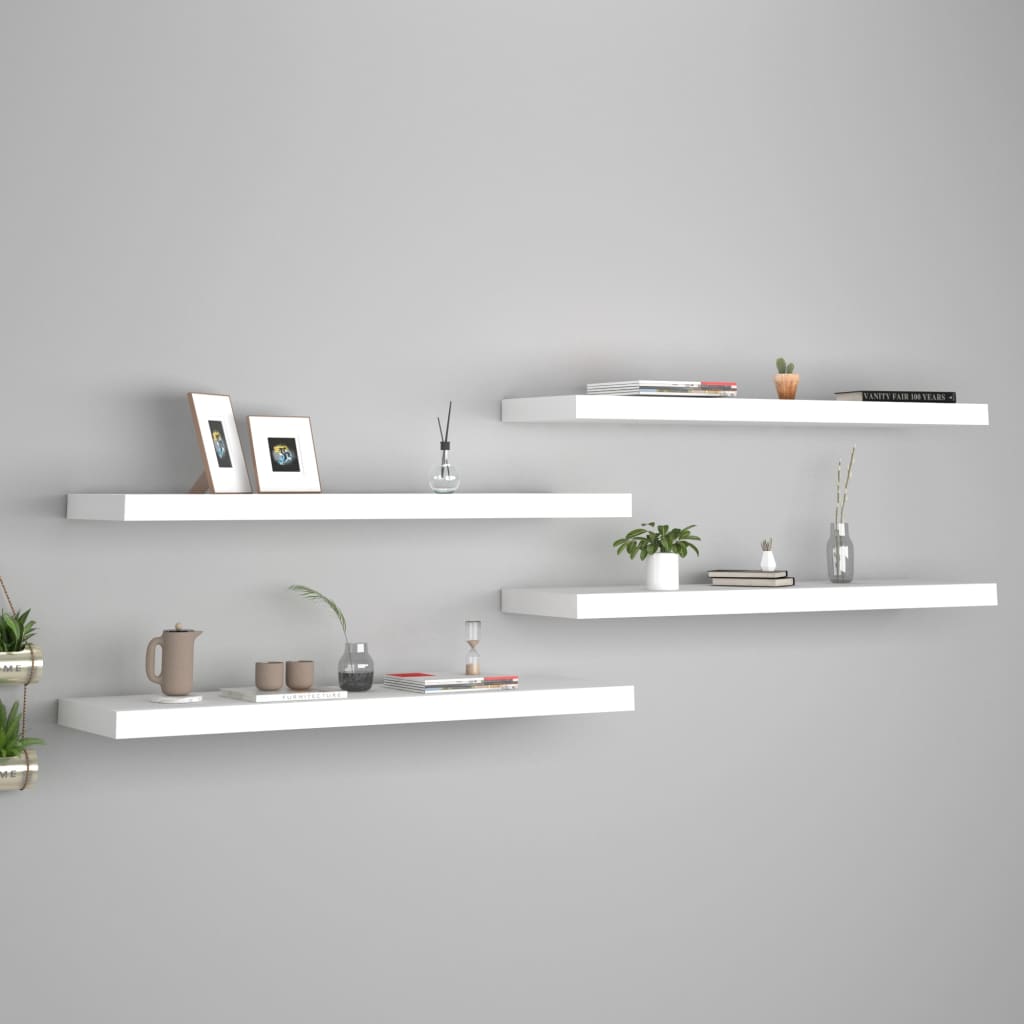 Floating Wall Shelves 4 pcs White 90x23.5x3.8 cm MDF - Design Hut