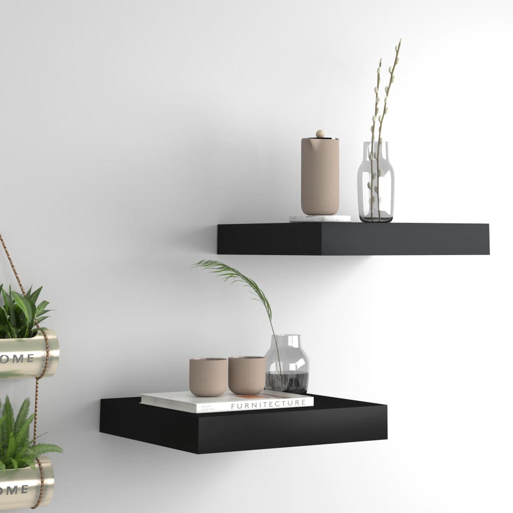 Floating Wall Shelves 2 pcs Black 23x23.5x3.8 cm MDF - All Things Good