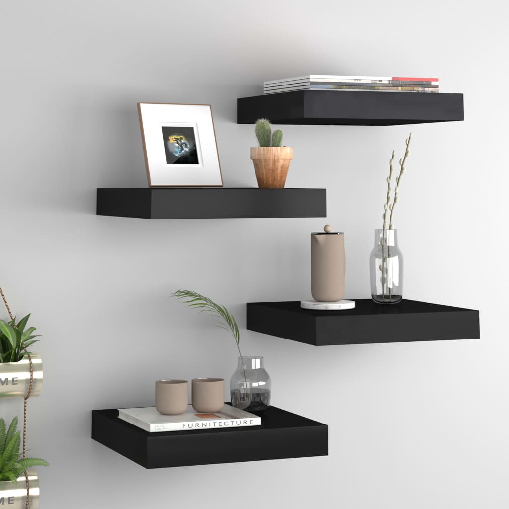 Floating Wall Shelves 4 pcs Black 23x23.5x3.8 cm MDF - Design Hut