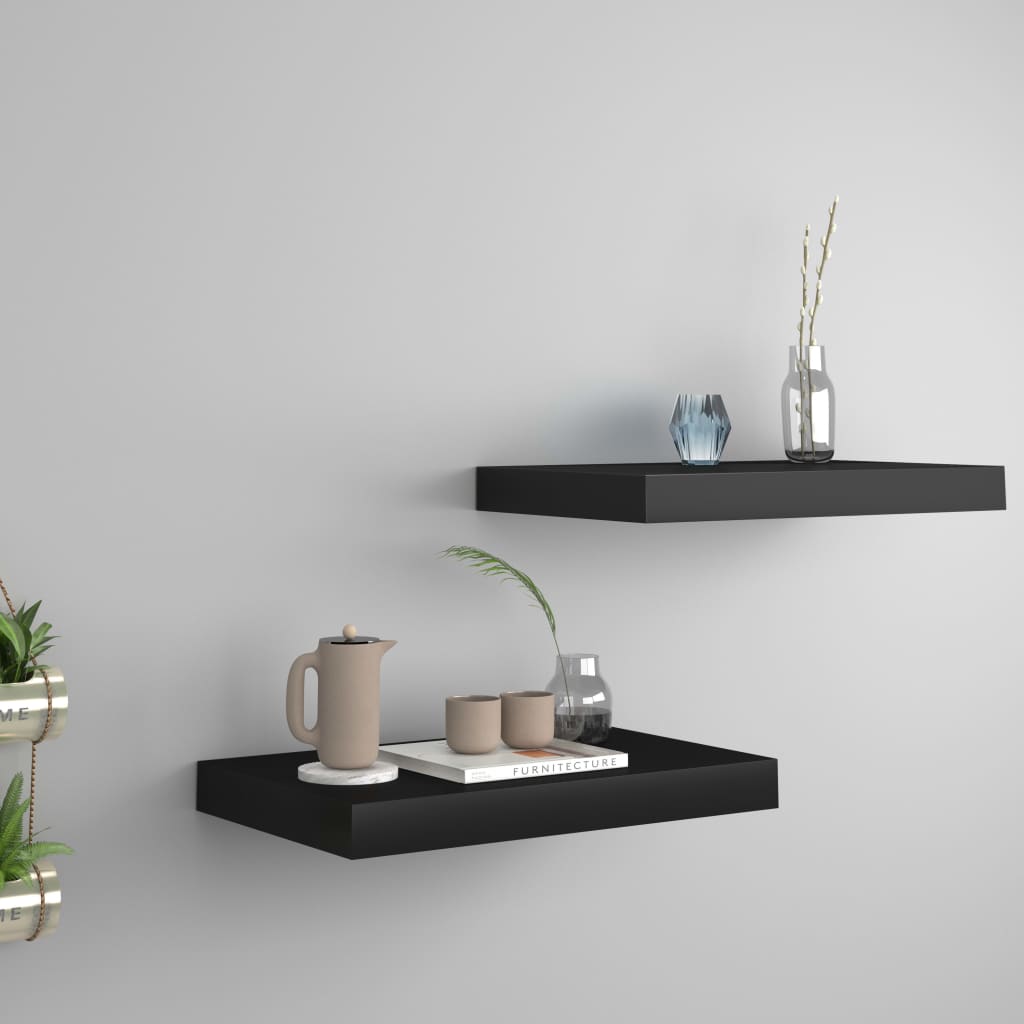 Floating Wall Shelves 2 pcs Black 40x23x3.8 cm MDF - Design Hut