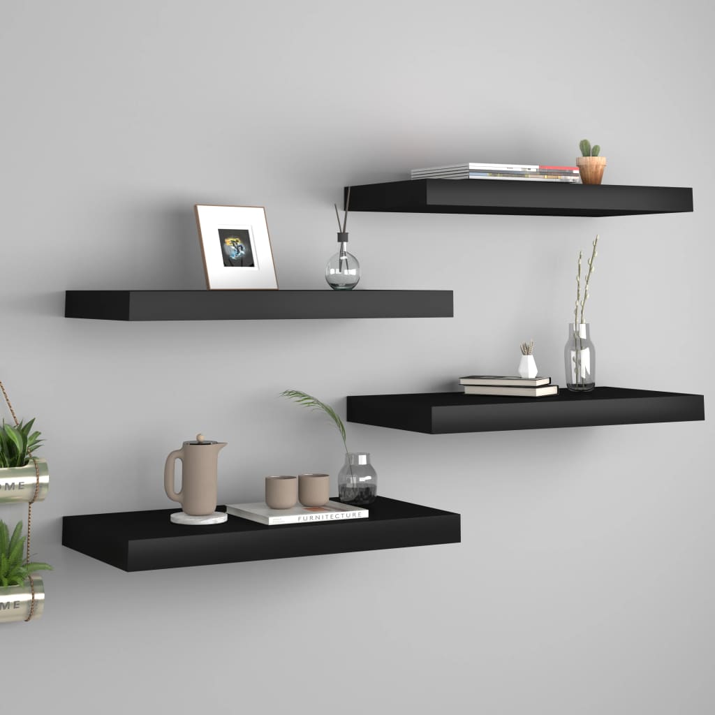 Floating Wall Shelves 4 pcs Black 50x23x3.8 cm MDF - Discount Dealers