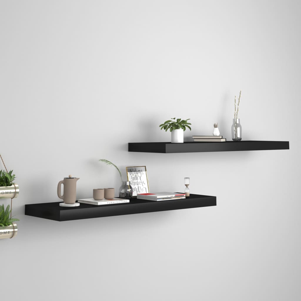 Floating Wall Shelves 2 pcs Black 80x23.5x3.8 cm MDF - Decor Base