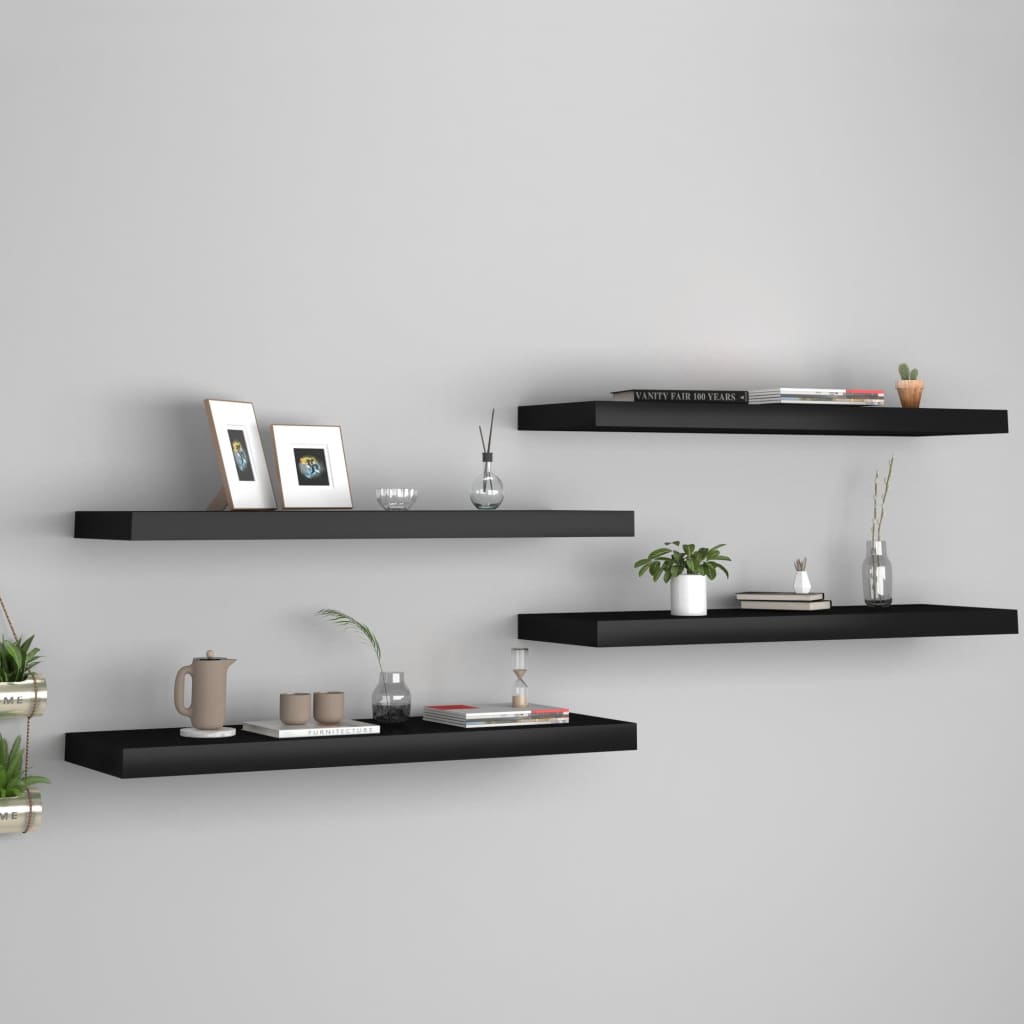 Floating Wall Shelves 4 pcs Black 80x23.5x3.8 cm MDF - Merlin Deals