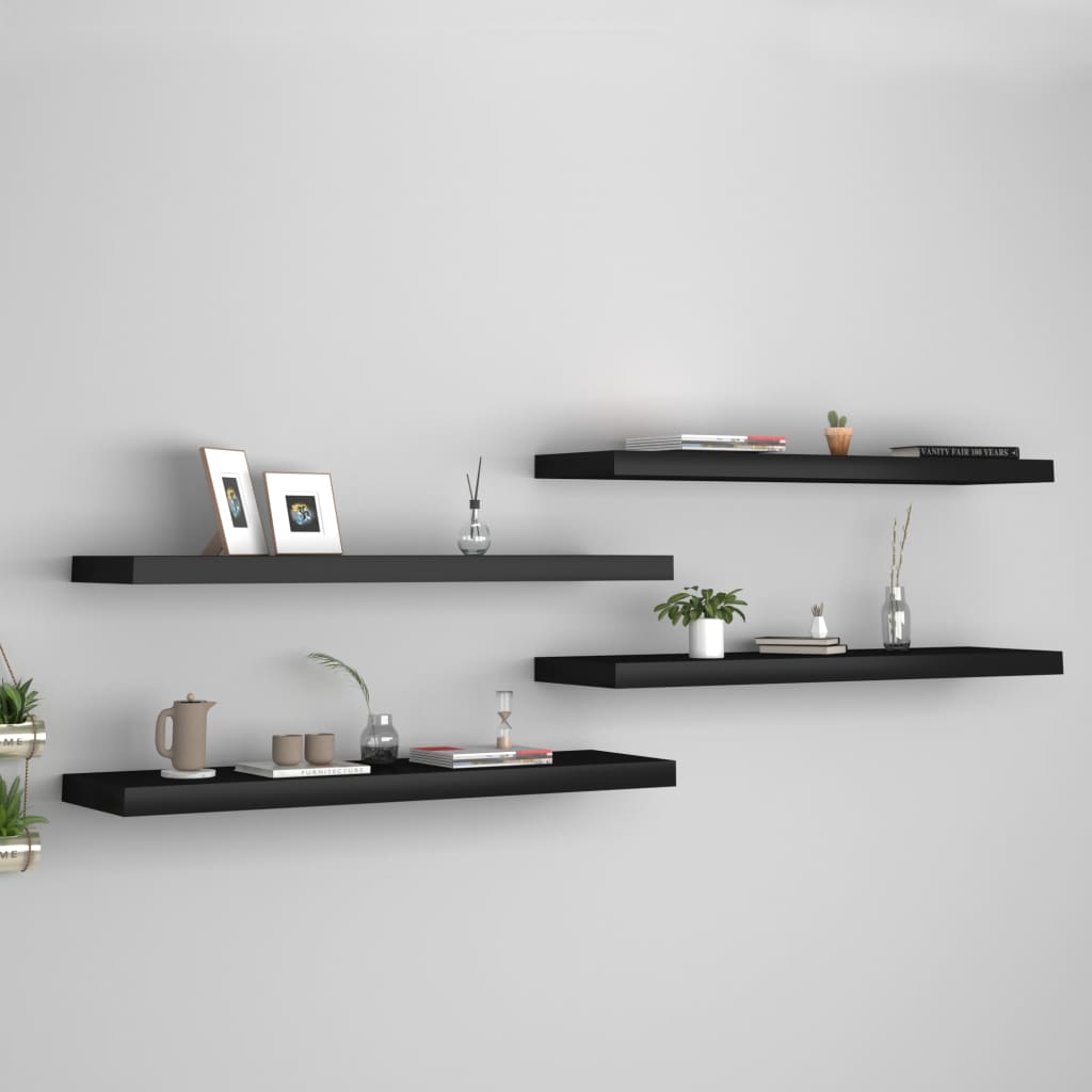 Floating Wall Shelves 4 pcs Black 90x23.5x3.8 cm MDF - Sid & Sam