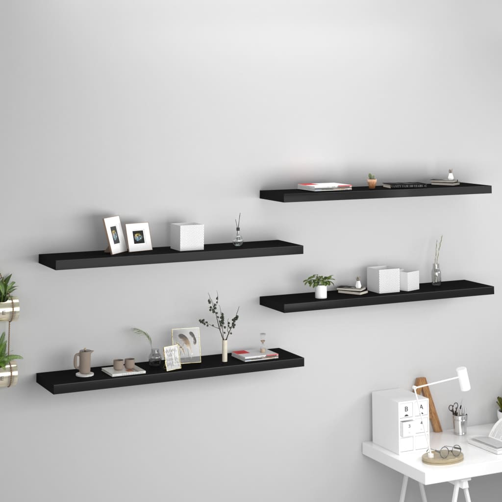Floating Wall Shelves 4 pcs Black 120x23.5x3.8 cm MDF - The Home Maker