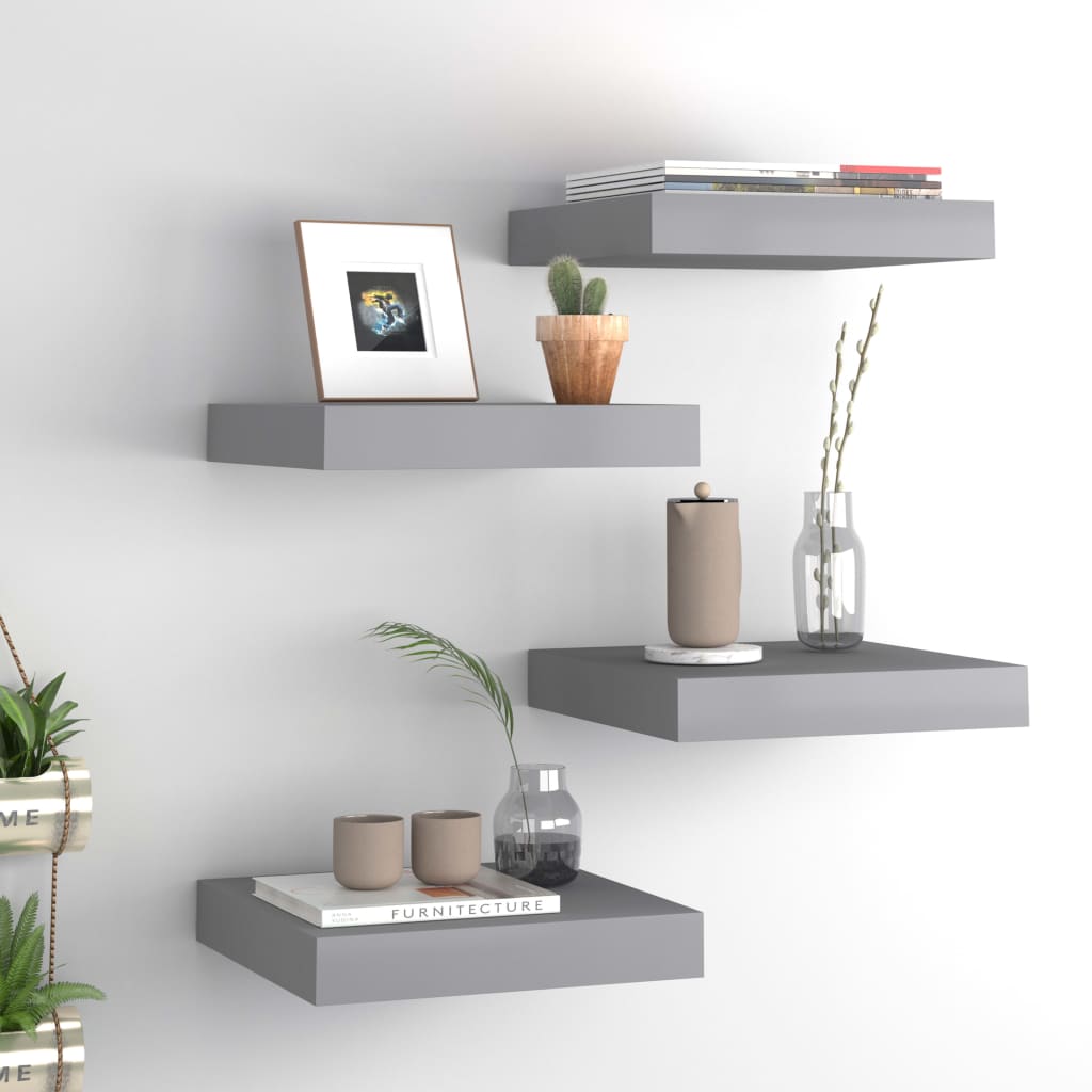 Floating Wall Shelves 4 Pieces Grey 23x23.5x3.8 cm MDF - Direct Imports