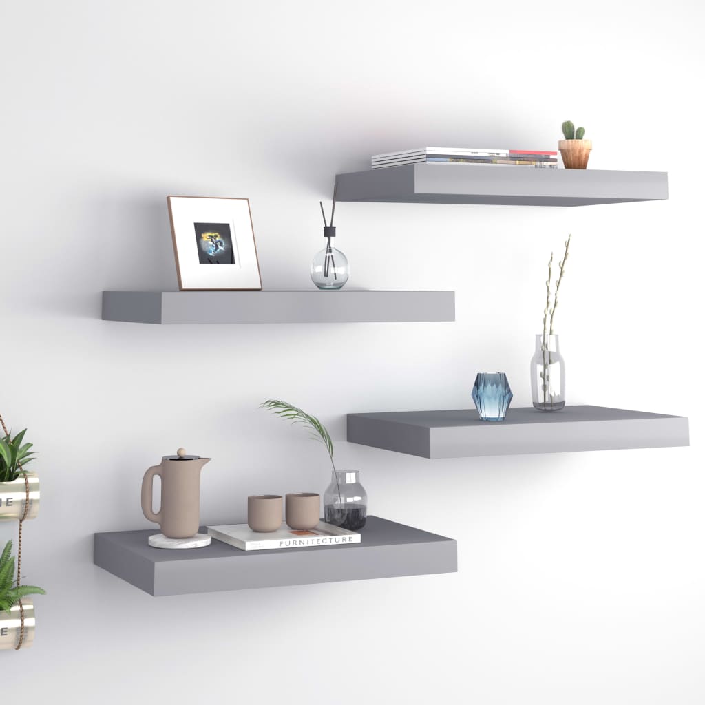 Floating Wall Shelves 4 pcs Grey 40x23x3.8 cm MDF - Unbeatable Bargains