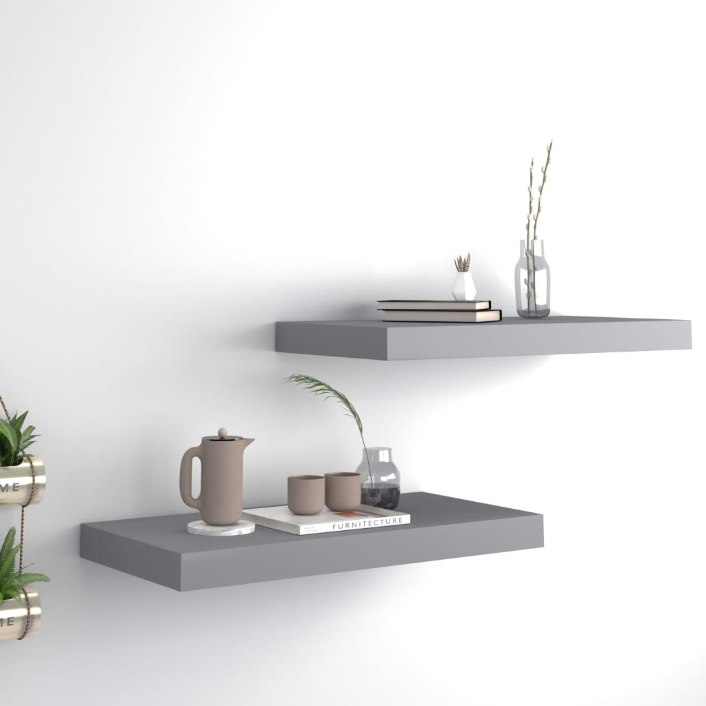 Floating Wall Shelves 2 pcs Grey 50x23x3.8 cm MDF - Millennium Furniture