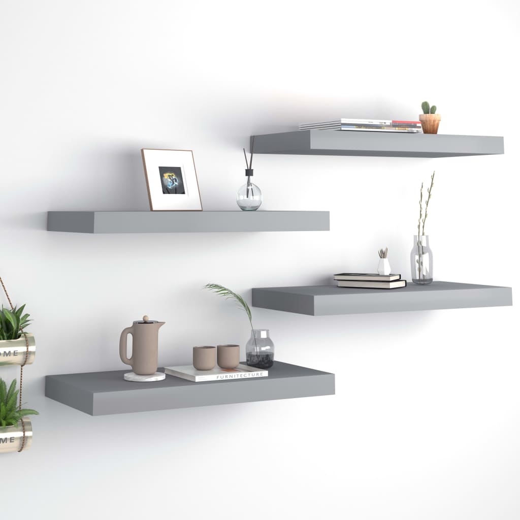 Floating Wall Shelves 4 pcs Grey 50x23x3.8 cm MDF - Style and Chic