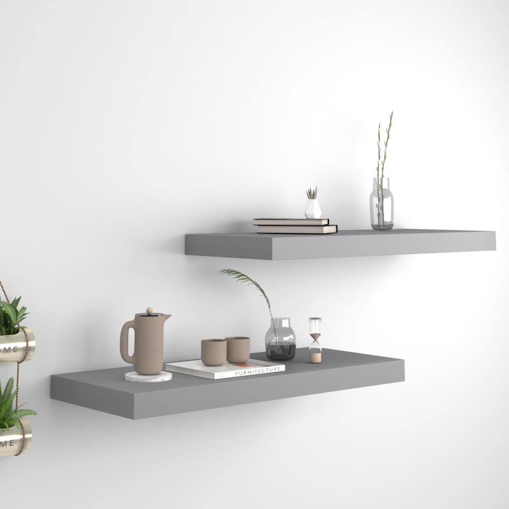 Floating Wall Shelves 2 pcs Grey 60x23.5x3.8 cm MDF - Unbeatable Bargains