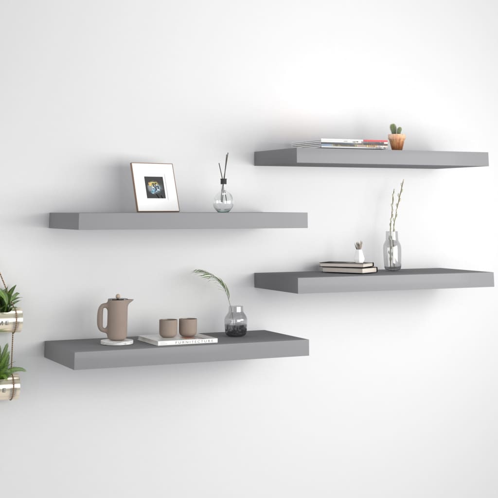 Floating Wall Shelves 4 pcs Grey 60x23.5x3.8 cm MDF - Decor Base
