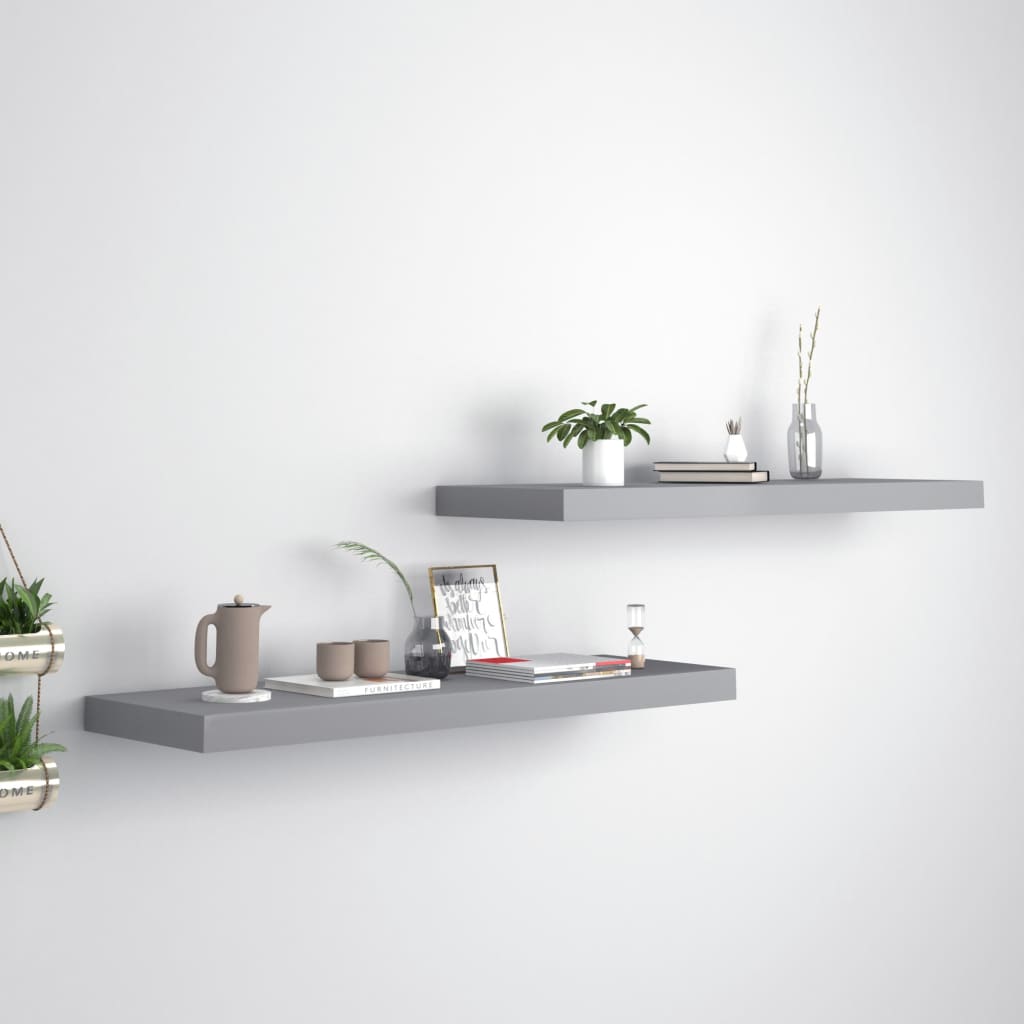Floating Wall Shelves 2 pcs Grey 80x23.5x3.8 cm MDF - The Home Maker