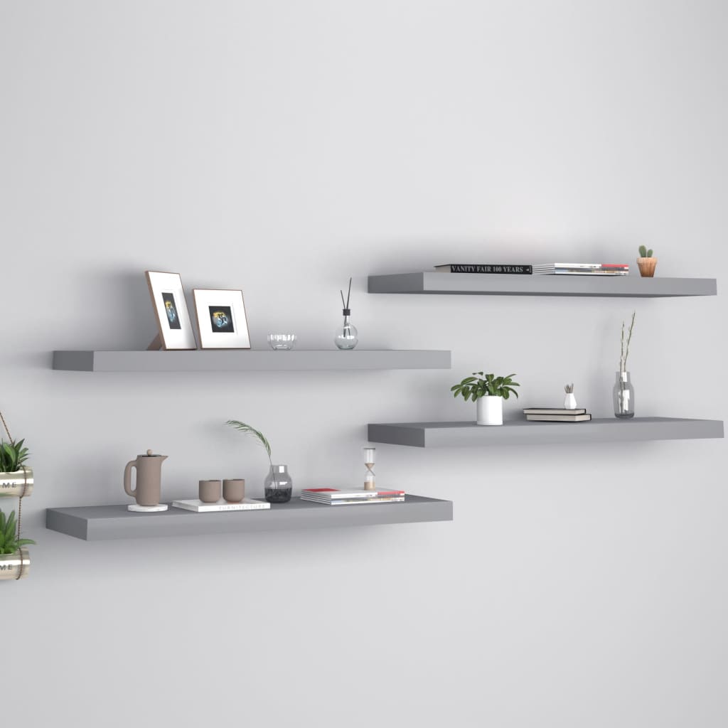 Floating Wall Shelves 4 pcs Grey 80x23.5x3.8 cm MDF - Millennium Furniture