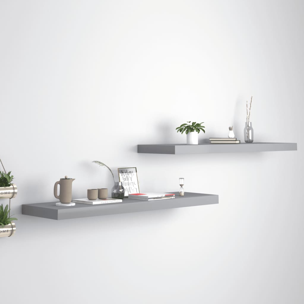 Floating Wall Shelves 2 pcs Grey 90x23.5x3.8 cm MDF - Decor Base