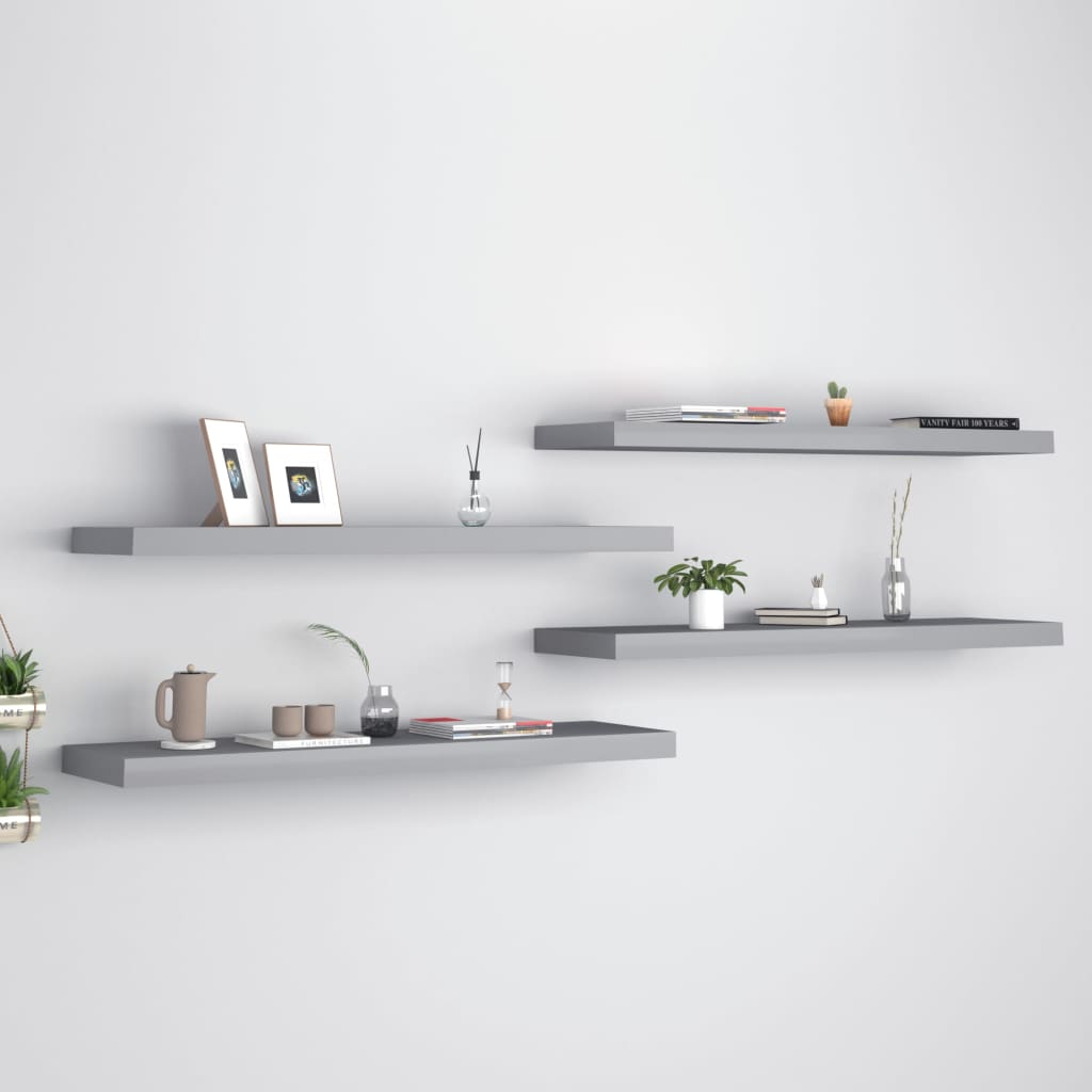Floating Wall Shelves 4 pcs Grey 90x23.5x3.8 cm MDF - Sid & Sam