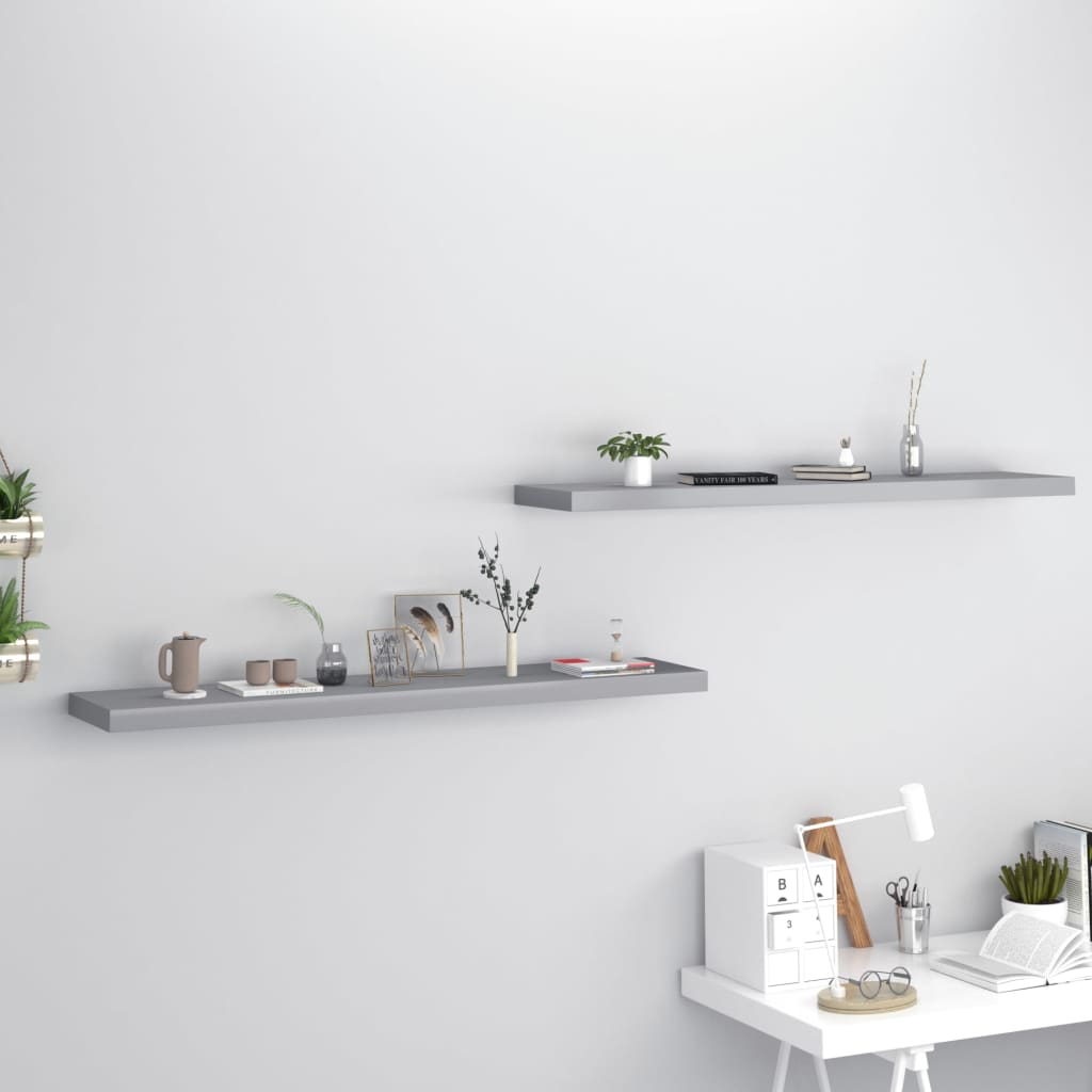 Floating Wall Shelves 2 pcs Grey 120x23.5x3.8 cm MDF - Unbeatable Bargains