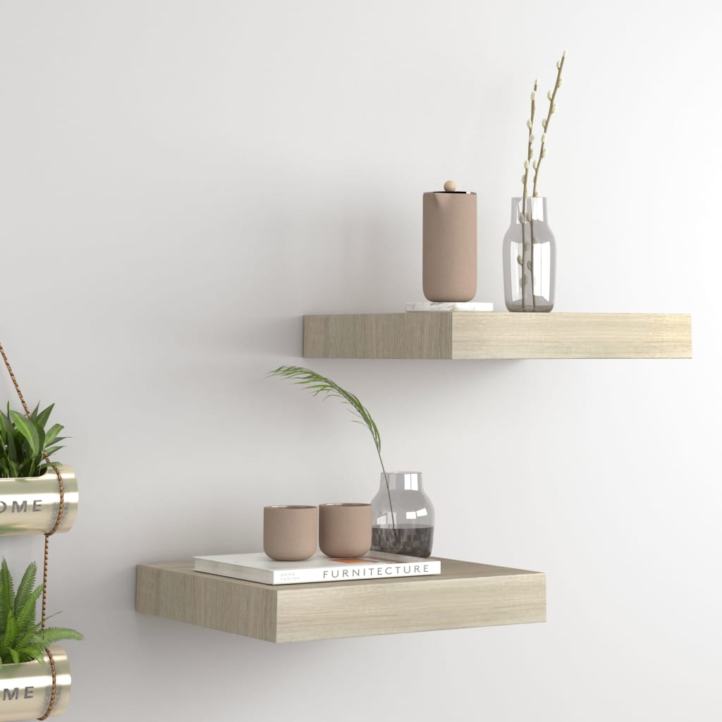 Floating Wall Shelves 2 pcs Oak 23x23.5x3.8 cm MDF - Direct Imports