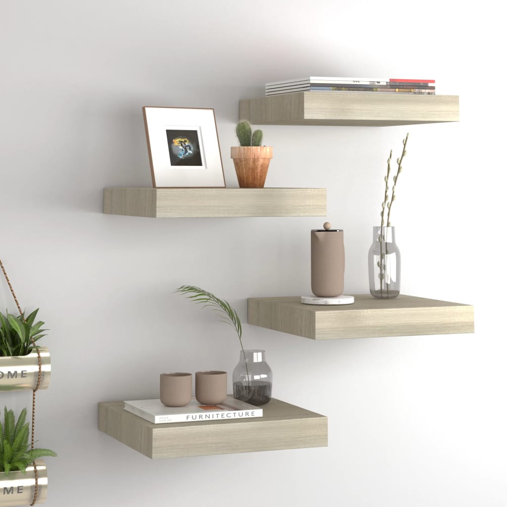 Floating Wall Shelves 4 pcs Oak 23x23.5x3.8 cm MDF - Design Hut
