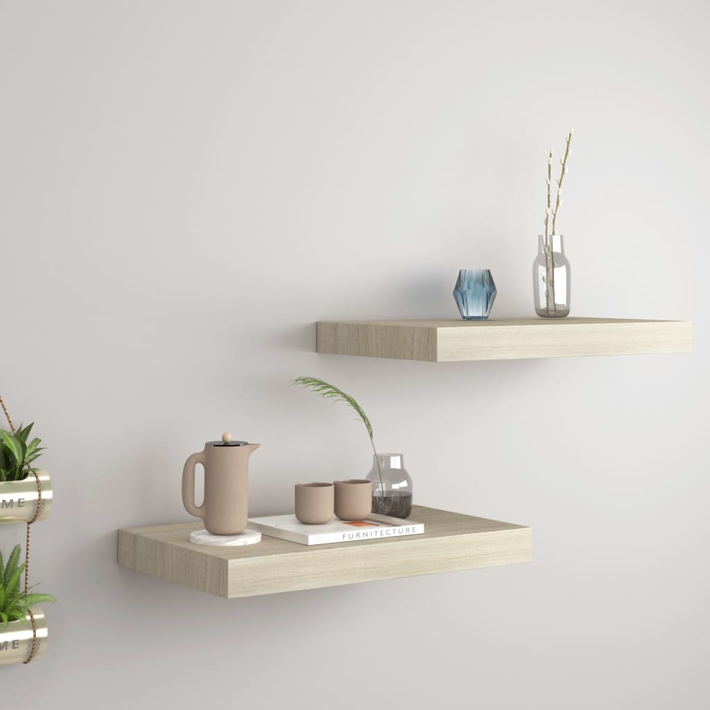 Floating Wall Shelves 2 pcs Oak 40x23x3.8 cm MDF - The Home Maker