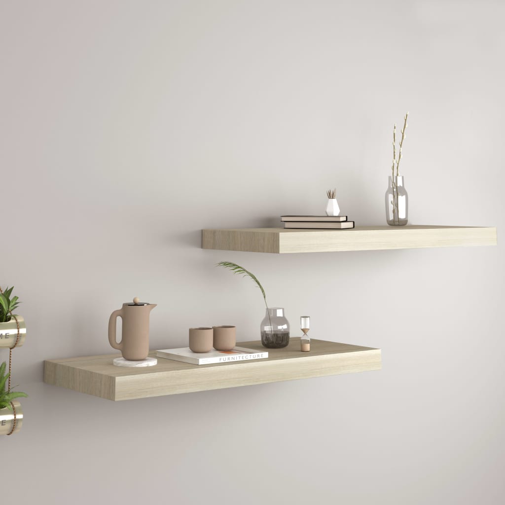 Floating Wall Shelves 2 pcs Oak 60x23.5x3.8 cm MDF - Merlin Deals