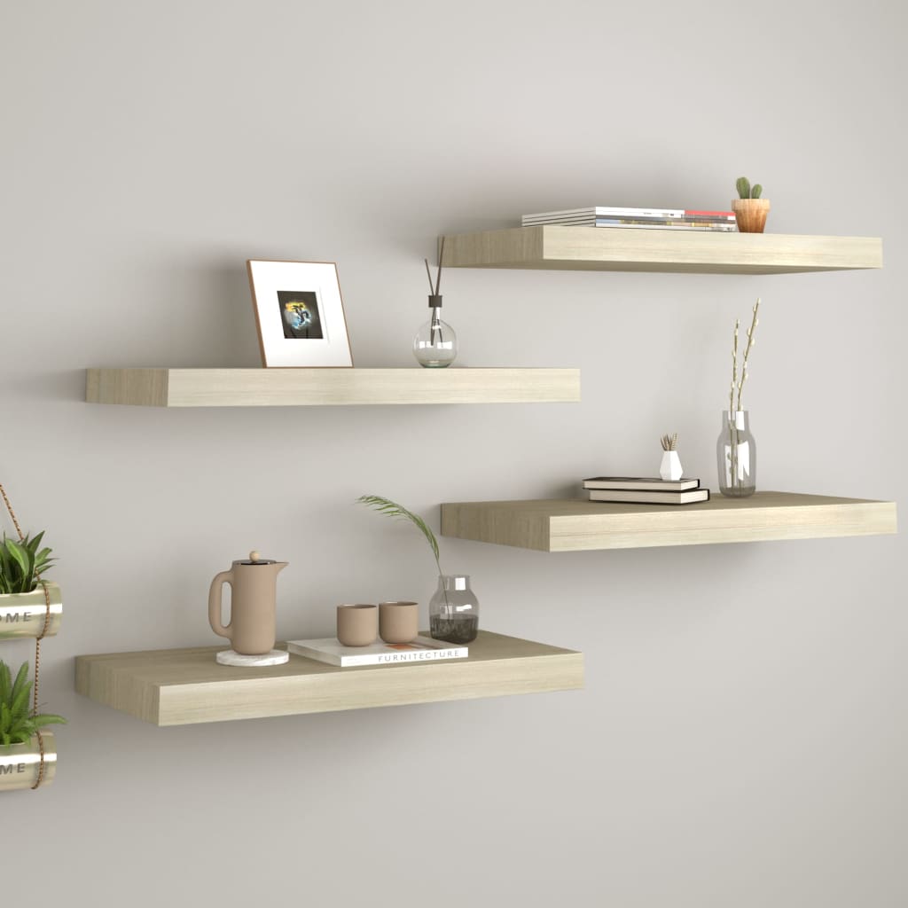 Floating Wall Shelves 4 pcs Oak 60x23.5x3.8 cm MDF - The Home Maker