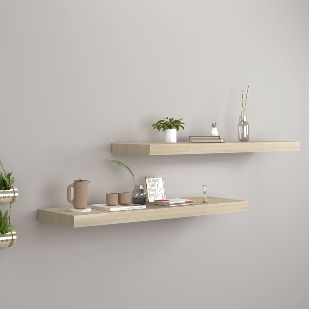 Floating Wall Shelves 2 pcs Oak 80x23.5x3.8 cm MDF - Design Hut