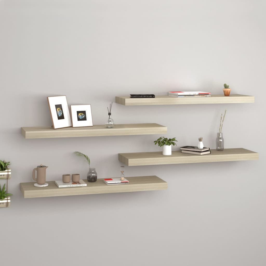 Floating Wall Shelves 4 pcs Oak 80x23.5x3.8 cm MDF - Direct Imports