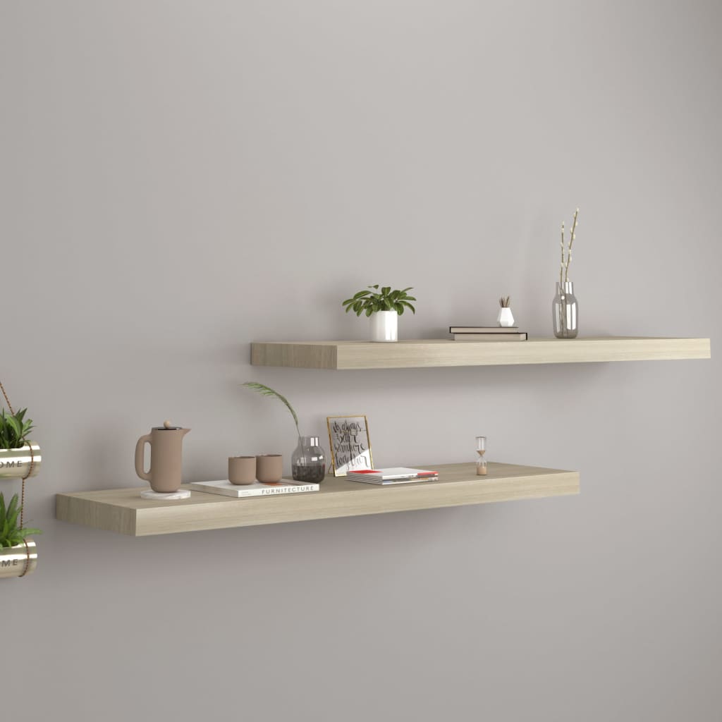 Floating Wall Shelves 2 pcs Oak 90x23.5x3.8 cm MDF - Decor Base