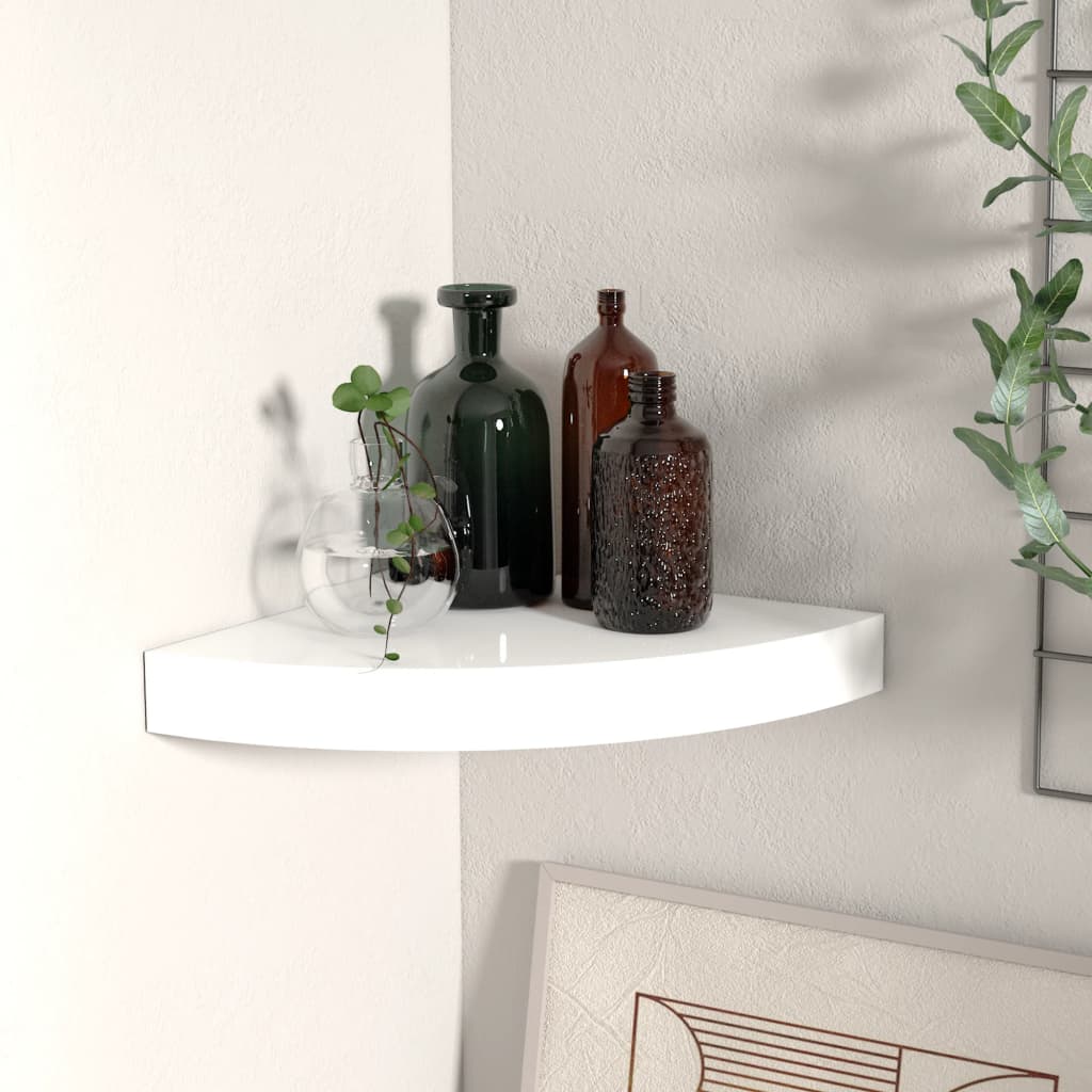 Floating Corner Shelf High Gloss White 25x25x3.8 cm MDF - Design Hut
