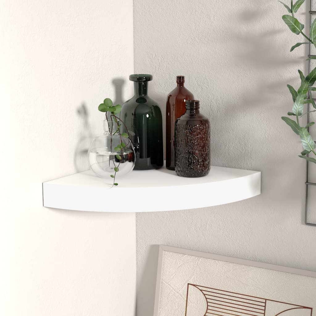 Floating Corner Shelf White 25x25x3.8 cm MDF - Decor Base