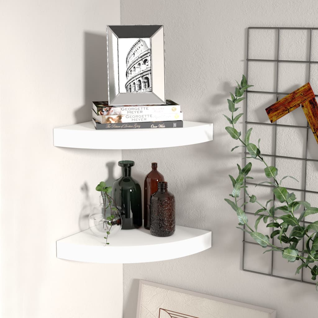 Floating Corner Shelves 2 pcs White 25x25x3.8 cm MDF - Sid & Sam