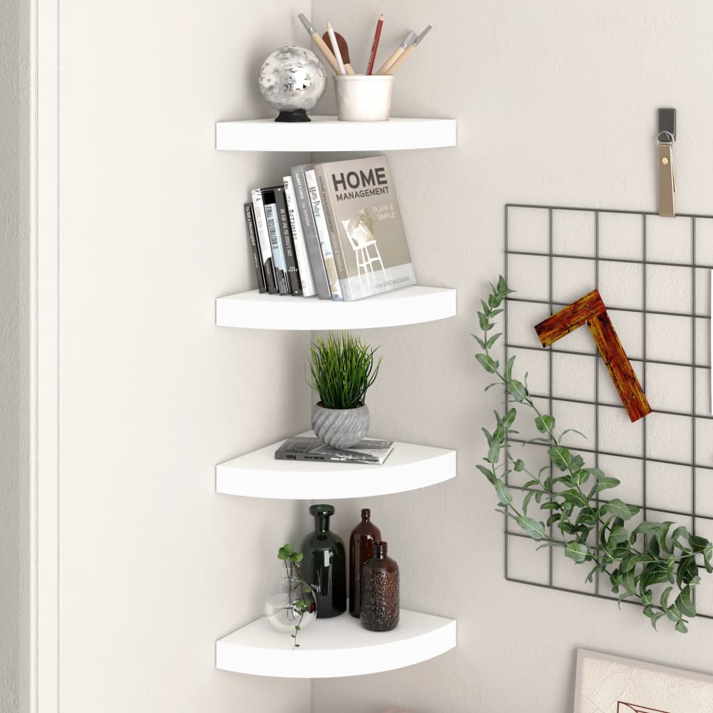 Floating Corner Shelves 4 pcs White 25x25x3.8 cm MDF - The Home Maker