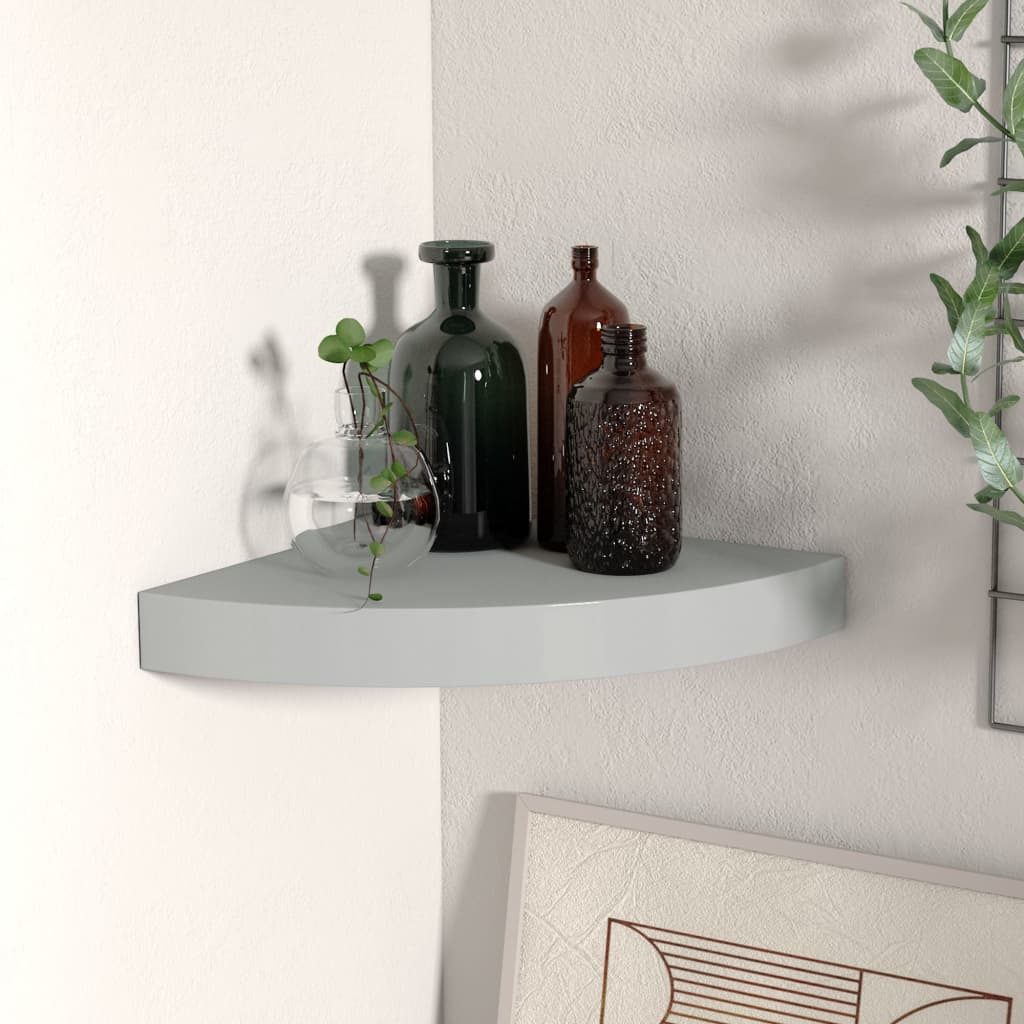 Floating Corner Shelf Grey 25x25x3.8 cm MDF - Discount Dealers