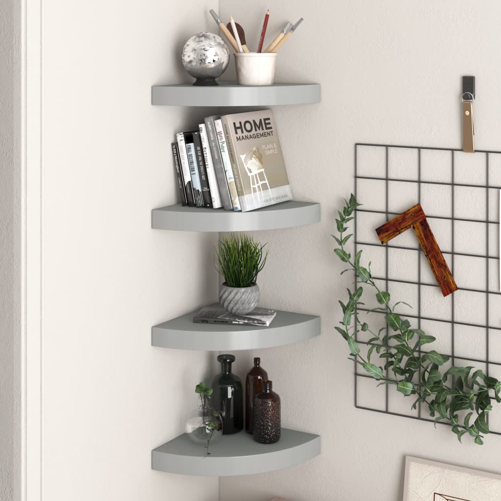 Floating Corner Shelves 4 pcs Grey 25x25x3.8 cm MDF - Design Hut
