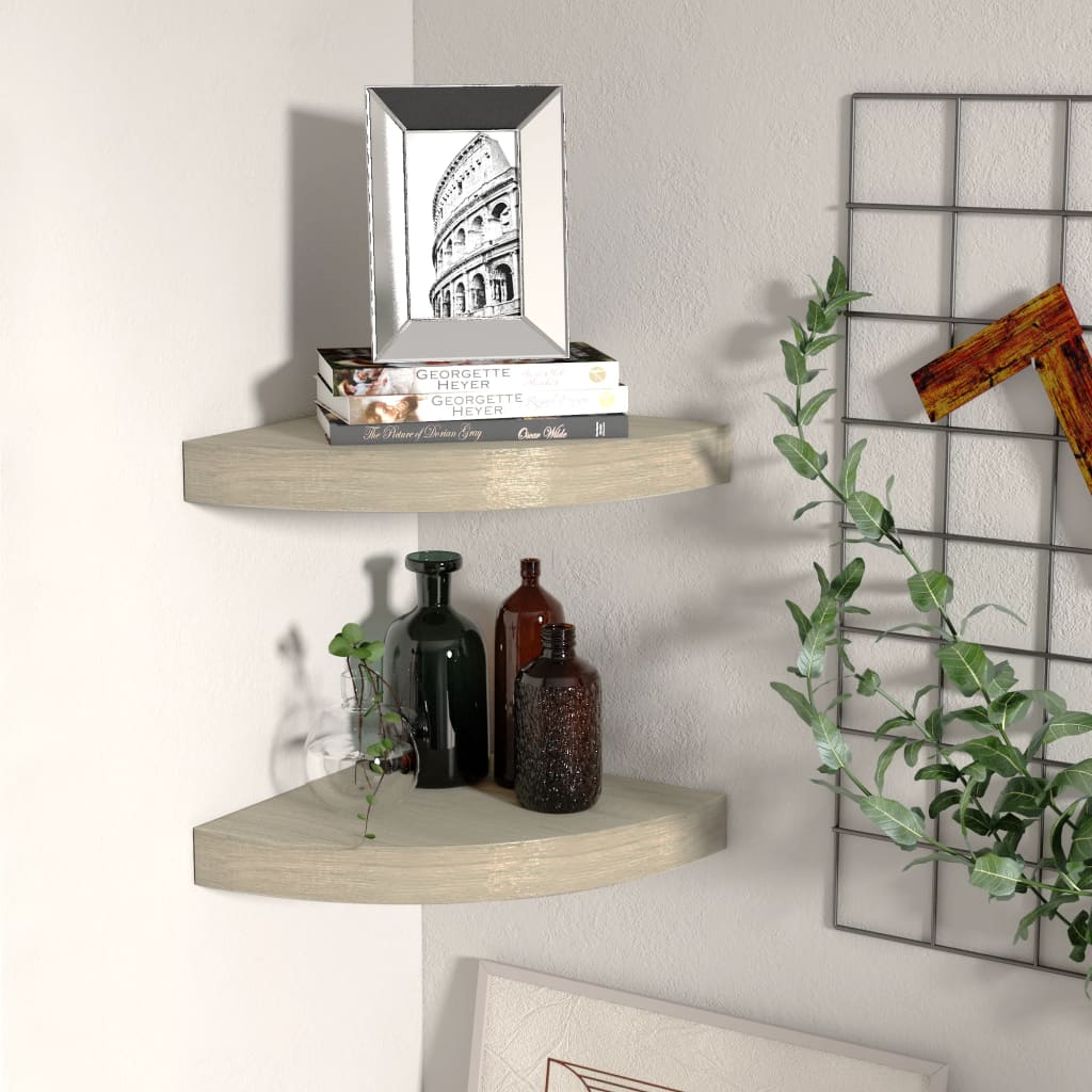Floating Corner Shelves 2 Pieces Oak 25x25x3.8 cm MDF - Discount Dealers